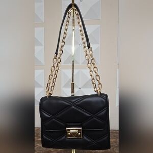 Michael Kors Quilted Black Leather Chain Shoulder Bag Gold Hardware Flap Purse